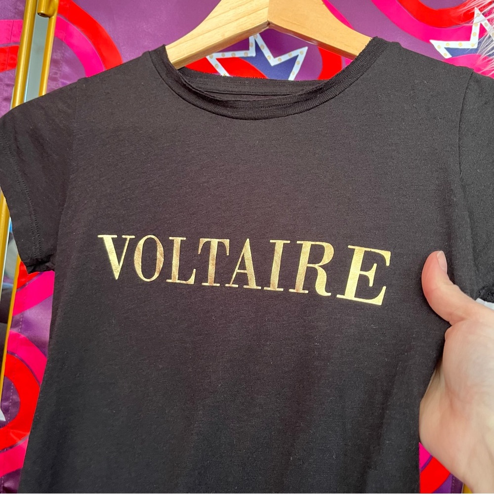 Zadig and Voltaire Skinny Logo Metallic TShirt Gold Black Short Sleeve SHTS1810F - Picture 9 of 13